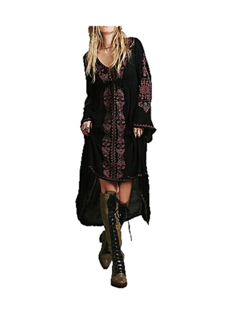 Womens Floral Embroidered High Low Long Dresses